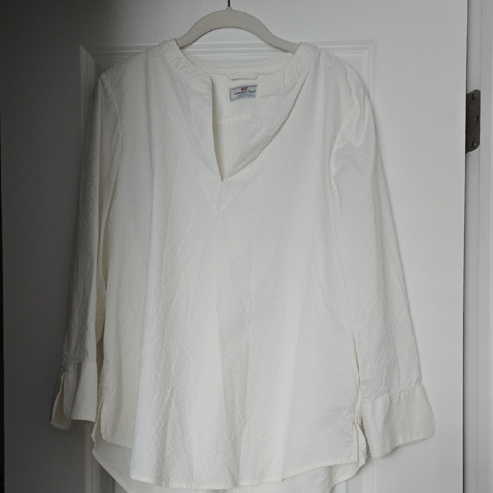 Vineyard Vines Cream Split-Neck  3/4 Sleeve  Perfomance Tunic